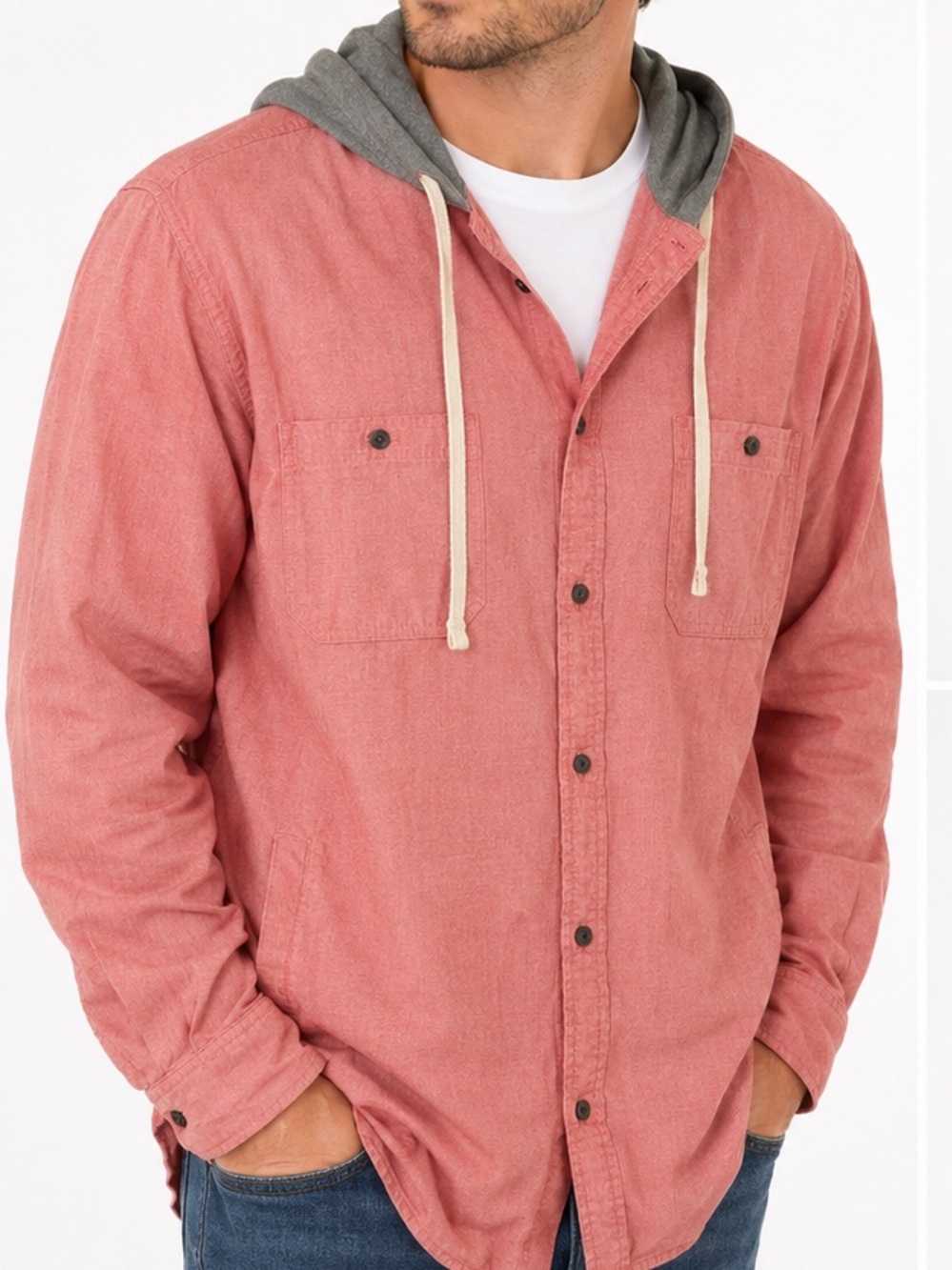 Jiberish Hooded Button Front Shirt Jacket Mens XXL Pink Cotton Blend Overshirt